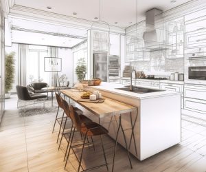 Stylish kitchen interior with modern furniture